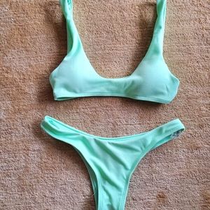Zaful Lime Green Scoop Neck Bikini